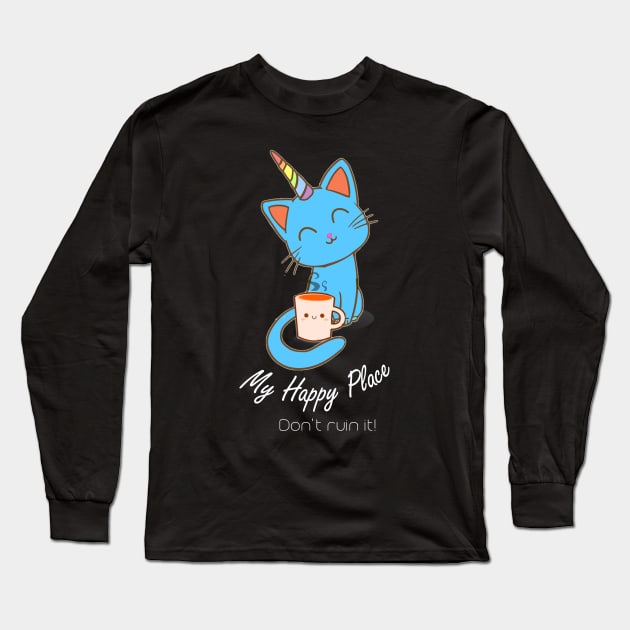 Uni-Kitty My Happy Place Long Sleeve T-Shirt by TeodoraSWorkshop